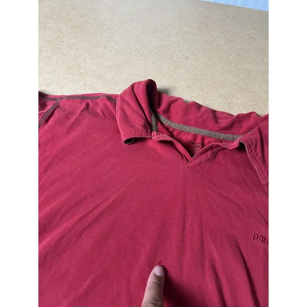 Patagonia Shirt Mens 2XL Red Cotton Collared Tagless Logo Basic Summer